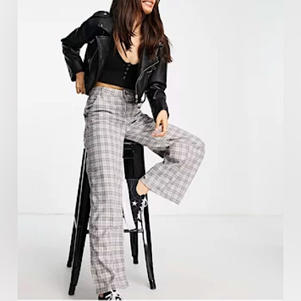 ASOS Petite Straight Leg Gray Checkered Women’s Pants